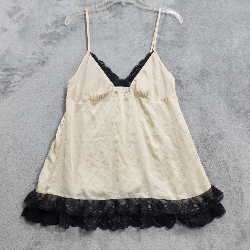 Vintage Victoria's Secret Chemise Womens M White Silk Lace Ruffle Hem Lingerie